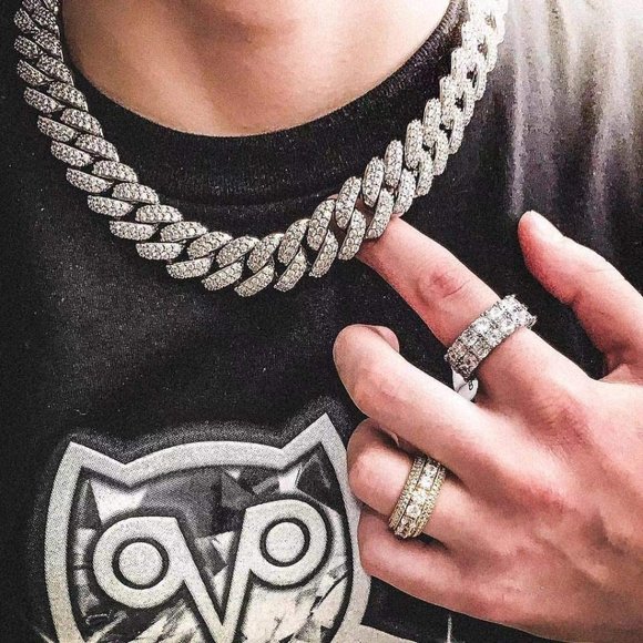 14K Silver / Gold Plated Iced Out Lab Diamond 9mm 2Rows Round Cut  Band … - Picture 11 of 13